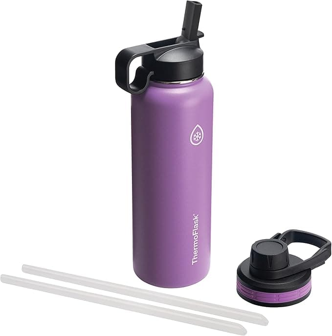 ThermoFlask 40 oz Double Wall Vacuum Insulated Stainless Steel Water Bottle - Reusable with Leakproof Chug & Straw Lids - Keeps Drinks Cold 24 hr/Hot 12 hr - Easy Maintenance - Gym/On-the-Go, Plum - Image 1