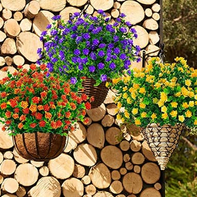 TEMCHY 24 Bundles Outdoor Artificial Fake Flowers No Fade UV Resistant Faux Plastic Plants for Hanging Planter Patio Yard Wedding Indoor Home Kitchen Farmhouse Décor (Purple) - Image 4