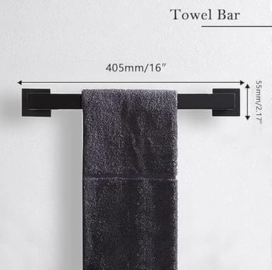Bathroom Accessories Towel Bar Set: 10 Pieces Matte Black Bathroom Hardware Square SUS304 Stainless Steel - Wall Mounted Towel Rack&Toilet Paper Holder&Towel Ring and Towel Hook - Image 3