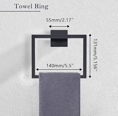 Bathroom Accessories Towel Bar Set: 10 Pieces Matte Black Bathroom Hardware Square SUS304 Stainless Steel - Wall Mounted Towel Rack&Toilet Paper Holder&Towel Ring and Towel Hook - Image 4