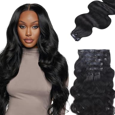 IDN BEAUTY Seamless Clip In Hair Extensions Human Hair, Body Wave 14 Inch 110g 7pcs Natural Black Real Virgin Human Hair Seamless Clip Ins For Black Women PU Weft Invisible Edge - Image 1