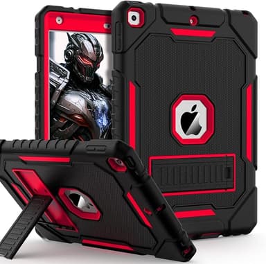 Case for iPad 9th/8th/7th Generation 2021/2020/2019(10.2 inch), Heavy Duty Military Grade Shockproof Rugged Protective 10.2" Cover with Built-in Stand for iPad 9 8 7 Gen (Black+Red - Image 1