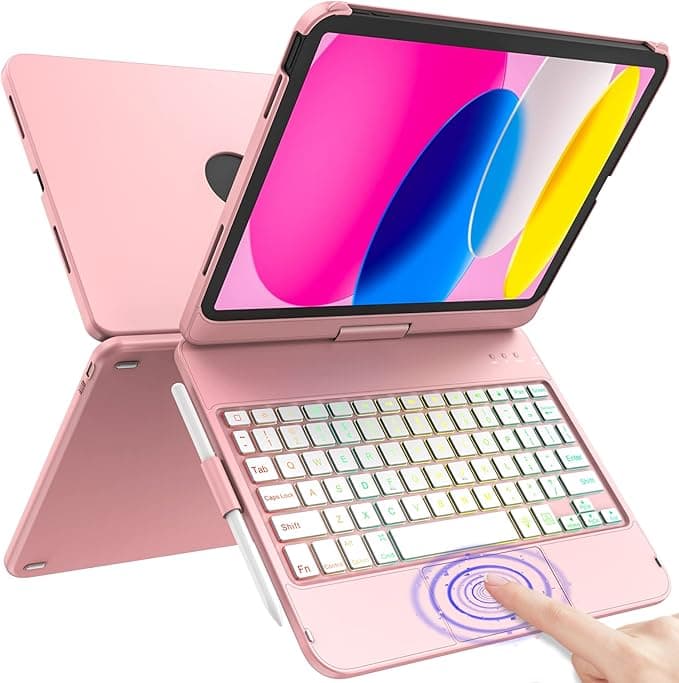 for iPad A16 11th Generation/10th Generation Case with Keyboard,Touch Keyboard for iPad 11" /10th Gen 10.9 inch 2022-10 Color Backlight, 360° Rotatable Protective Cover (Rose Gold - Image 1
