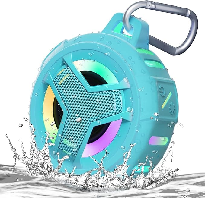 EBODA Waterproof Bluetooth Shower Speaker, IPX7 Floating Portable Wireless Small Speakers, 24H Playtime with RGB Light for Kayak, Beach, Pool Accessories, Gifts for unisex -Sky Blue - Image 1