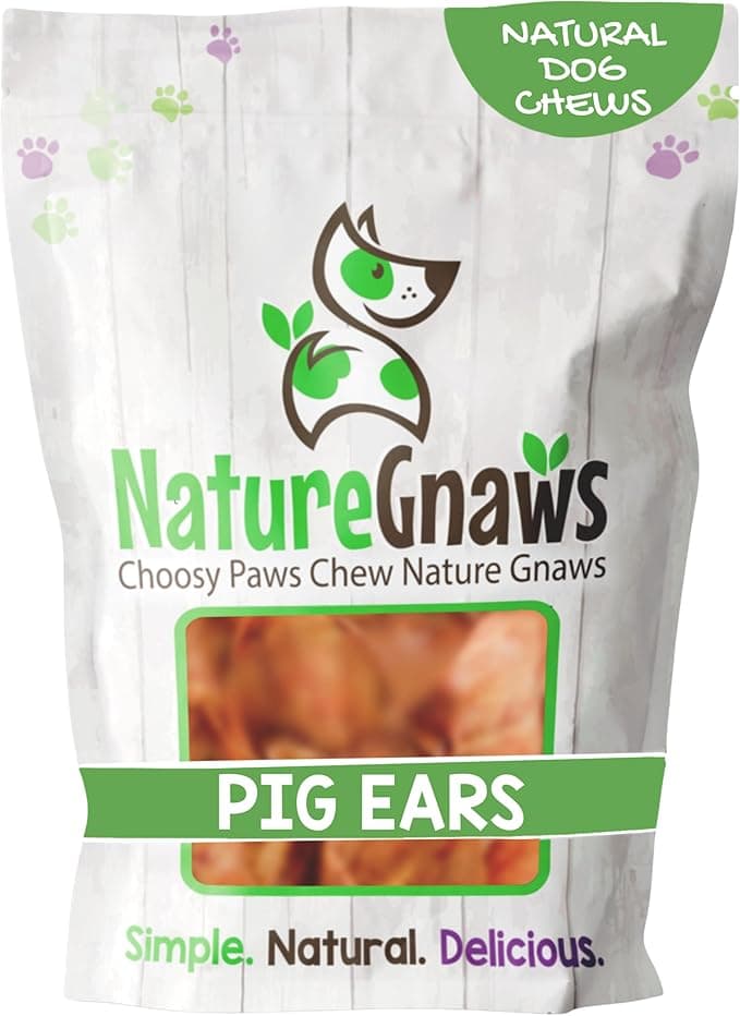 Nature Gnaws Pig Ears for Dogs (8 Count) - Thick Long Lasting for Aggressive Chewers and Large Dogs - Natural Pork Dog Chew Bones - Rawhide Free - Image 1
