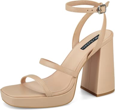 MIRAAZZURRA Platform Strappy Heel Sandals Square Open Toe Two Strap Chunky High Heeled Sandals with Buckle Ankle Strap for Women Party Wedding Dress - Image 2