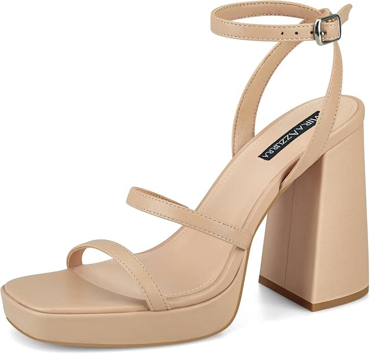 MIRAAZZURRA Platform Strappy Heel Sandals Square Open Toe Two Strap Chunky High Heeled Sandals with Buckle Ankle Strap for Women Party Wedding Dress - Image 1