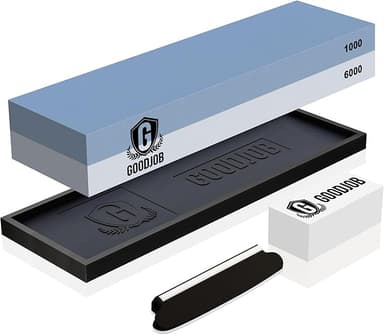 Knife Sharpening Stone Kit - Goodjob Premium Japanese Whetstone Knife Sharpener Stone Set - Dual Grit 1000/6000 Water Stones with Non-Slip Silicone Base, Angle Guide, Flattening Stones - Image 1