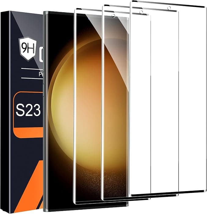 3 Pack HD Clear Tempered Glass Screen Protector for Samsung Galaxy S23 Ultra 5G, Fingerprint Unlock, 3D Curved, Scratch Resistant, Bubble-Free - Image 1