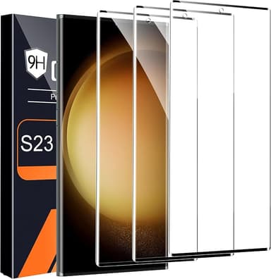 3 Pack HD Clear Tempered Glass Screen Protector for Samsung Galaxy S23 Ultra 5G, Fingerprint Unlock, 3D Curved, Scratch Resistant, Bubble-Free - Image 1