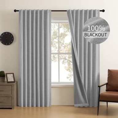 CUCRAF Linen 100% Blackout Curtains 96 Inch Length 2 Panels Set, Back Tab and Rod Pocket Curtain for Living Room Bedroom, Room Darkening Window Drapes Thermal Insulated, (52x96 inch, Light Grey - Image 2