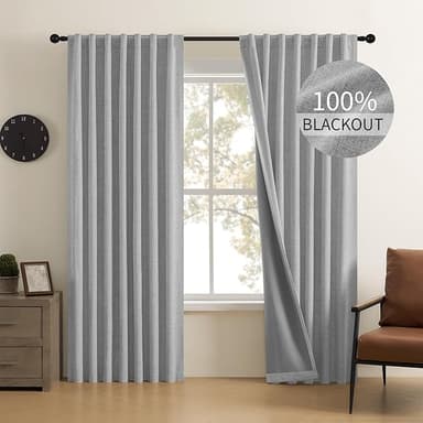 CUCRAF Linen 100% Blackout Curtains 96 Inch Length 2 Panels Set, Back Tab and Rod Pocket Curtain for Living Room Bedroom, Room Darkening Window Drapes Thermal Insulated, (52x96 inch, Light Grey - Image 1