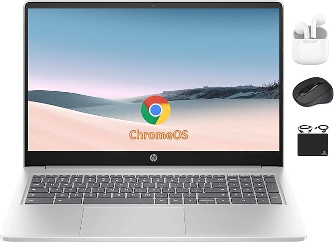 HP Chromebook 15.6" HD Flagship Laptop for Student Business, Quad-Core Intel N200 Processor, 8GB RAM, 320GB Storage (64GB eMMC + 256GB Card), Webcam, WiFi, Long Battery, Chrome OS+HubxcelAccessory - Image 1