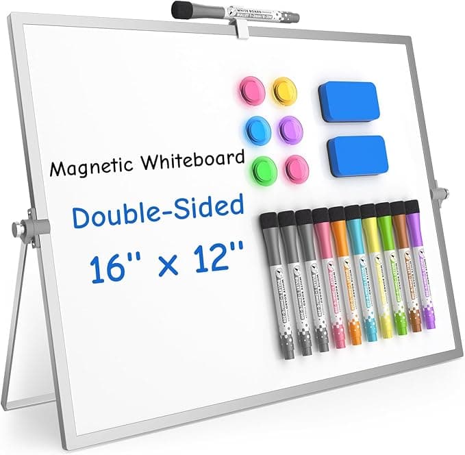 Grtard Dry Erase Magnetic White Board, 16''x12'' Double-Sided Desktop Whiteboard with Stand, Portable Small Whiteboard Set, Dry Erase Board for to-Do Lists, Planning & Office, Home - Image 1