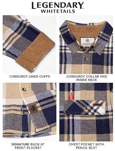 Legendary Whitetails Men's Standard Flannel Shirt Long Sleeve Button Down 100% Cotton, Shale Plaid, X-Large - Image 4