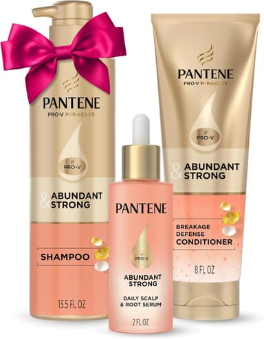 Pantene Abundant & Strong 3-Piece Regimen with B5 Complex + Niacinamide, Shampoo (13.5 oz), Conditioner (8 oz), Serum (2 oz) for Hair Loss, Thinning, Anti-Breakage, Volume - Grows Healthier - Image 2