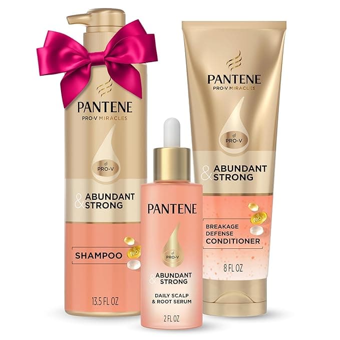 Pantene Abundant & Strong 3-Piece Regimen with B5 Complex + Niacinamide, Shampoo (13.5 oz), Conditioner (8 oz), Serum (2 oz) for Hair Loss, Thinning, Anti-Breakage, Volume - Grows Healthier - Image 1