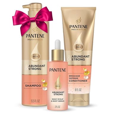 Pantene Abundant & Strong 3-Piece Regimen with B5 Complex + Niacinamide, Shampoo (13.5 oz), Conditioner (8 oz), Serum (2 oz) for Hair Loss, Thinning, Anti-Breakage, Volume - Grows Healthier - Image 1