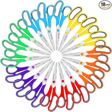 Scissors, Hnncugty 8" Scissors All Purpose Bulk Set of 18-Pack, Sharp Shears for Office Home Craft Sewing Fabric, High/Middle School Supplies Student Teacher Supplies, Comfort Grip Right/Left Handed - Image 1