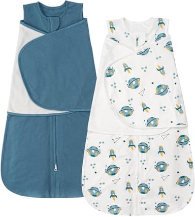 ZIGJOY Sleep Sack Swaddle 0.5 TOG Baby Wearable Blanket 100% Cotton Baby Swaddle Blanket for Newborns 0-6 Months for Boy Girl, Blue&Space - Image 2