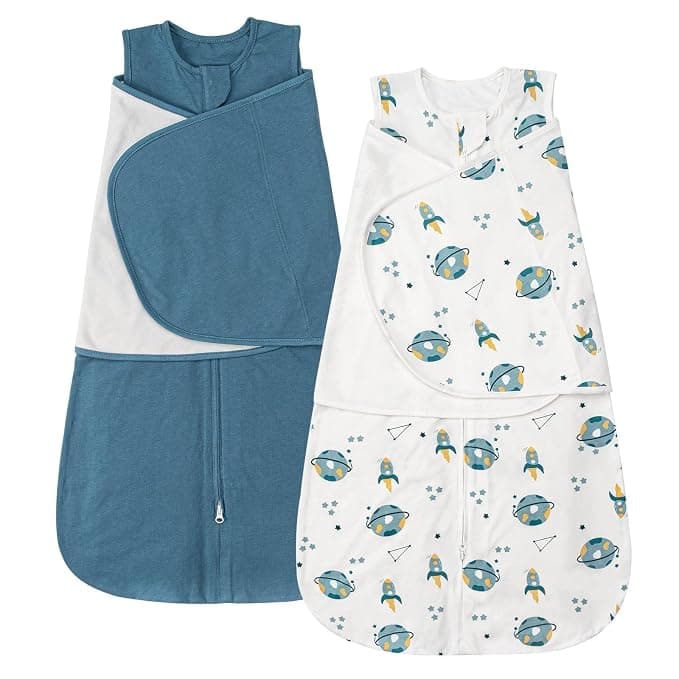 ZIGJOY Sleep Sack Swaddle 0.5 TOG Baby Wearable Blanket 100% Cotton Baby Swaddle Blanket for Newborns 0-6 Months for Boy Girl, Blue&Space - Image 1
