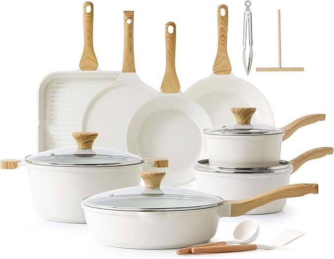 SENSARTE Nonstick Ceramic Cookware Set 23-Piece, Healthy Pots and Pans Set, Non-toxic Kitchen Cooking Set with Stay-Cool Handles, Silicone Utensils and Pot Protectors, PFAS & PFOA Free - Image 1