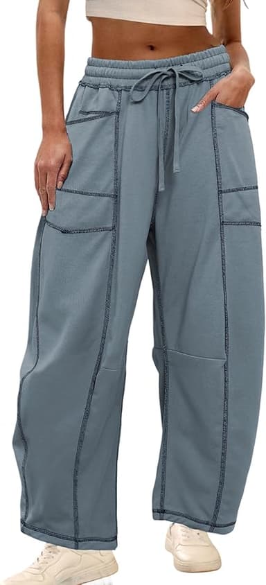 Athlisan Womens Baggy Barrel Pants Wide Leg Lounge Drawstring Sweatpants with Pockets - Image 1