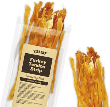 VITADAY Turkey Tendons for Dogs, All Natural, Healthy Dog Treats, Long Lasting, Hypoallergenic Dog Chews, Rawhide Free, USA-Sourced, for Small Dogs, Strips, 3 oz Pack - Image 2