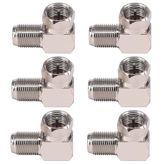 QDiShi 6 Pack F Type Coaxial Cable Right Angle Connector Male to Female Quick Connector Adapter for Tight Corners and Flat Panel TV Mounting – 90 Degree F Type Adapter for Wall Plates and Coax Cable - Image 1