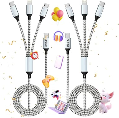 USB C Multi Charging Cable, (2 Pack 4FT), 3 in 1 Charging Cable Nylon Braided Universal Charger Cable with Type-C, Micro USB,IP Port for iPhone16/15 Series/Cell Phones & Pads and Other Devices - Image 2