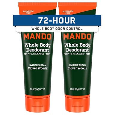 Mando Whole Body Deodorant For Men - Invisible Cream - 72 Hour Odor Control - Aluminum Free, Baking Soda Free, Skin Safe - 3 Ounce Tube (Pack of 2) - Clover Woods - Image 1
