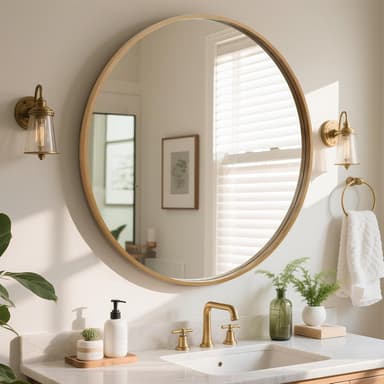 WallBeyond Round Wood Mirror, 36" Round Modern Decoration Large Circle Wall Mirror for Bathroom Living Room Bedroom Entryway, Natural - Image 2