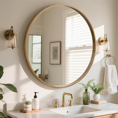 WallBeyond Round Wood Mirror, 36" Round Modern Decoration Large Circle Wall Mirror for Bathroom Living Room Bedroom Entryway, Natural - Image 1