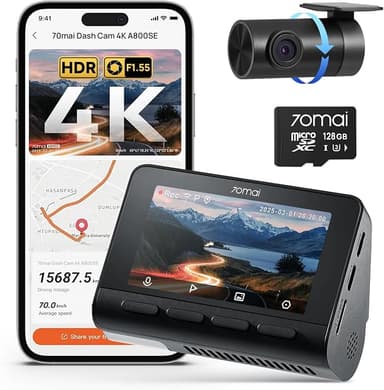 70mai 4K Dash Cam Front and Rear, Built in Wi-Fi 6 & GPS Car Camera, Super Night Vision, ADAS, 3'' IPS Screen, 24H Parking Mode, Time-Lapse, Loop Recording, with 128GB Card (A800SE - Image 1