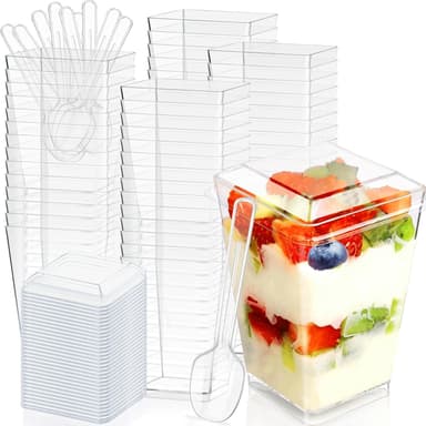 100 Pack 5oz Plastic Dessert Cups with Lids and Spoons - Image 2