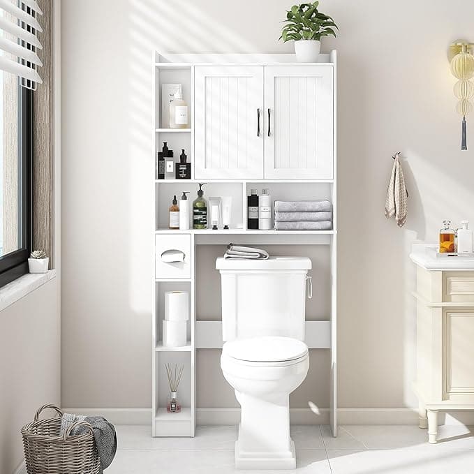Over The Toilet Storage Cabinet, Farmhouse Storage Cabinet Over Toilet with Barn Door,Home Space-Saving Toilet Rack, for Bathroom, Restroom, Laundry - Image 1