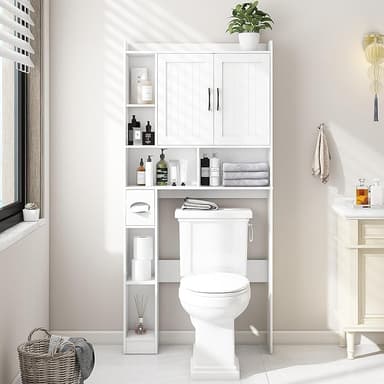Over The Toilet Storage Cabinet, Farmhouse Storage Cabinet Over Toilet with Barn Door,Home Space-Saving Toilet Rack, for Bathroom, Restroom, Laundry - Image 1