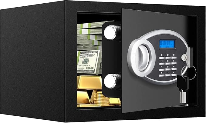 0.8 Cubic Small Safe Box Fireproof Waterproof, Digital Home Security Box with Programmable Keypad and Spare Keys, Document Safe for Money Firearms Medicine Valuables - Image 1