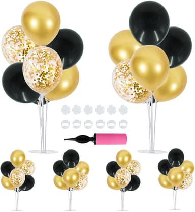TONIFUL 6 Set Balloon Centerpieces for Table Black Gold Confetti Balloon Stand Kit for 2025 Graduation Party Decoration Birthday Anniversary Halloween 2025 Party Decorations - Image 2