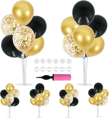 TONIFUL 6 Set Balloon Centerpieces for Table Black Gold Confetti Balloon Stand Kit for 2025 Graduation Party Decoration Birthday Anniversary Halloween 2025 Party Decorations - Image 1