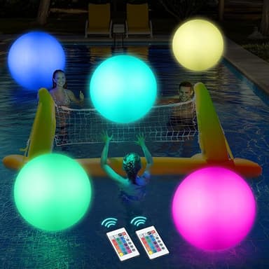 Pool Toys, LED Beach Ball, Glow in Dark Party Supplies, 4 Pack Inflatable Light up Ballon 12'' Floating Pool Light with Remote 16 Color 4 Mode - Image 1