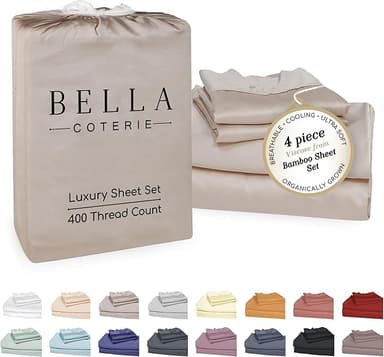 Bella Coterie Luxury Bamboo Viscose King Size Sheet Set | 100% Organically Grown | Ultra Soft | Cooling for Hot Sleepers | 18" Deep Pocket [Dune - Image 1