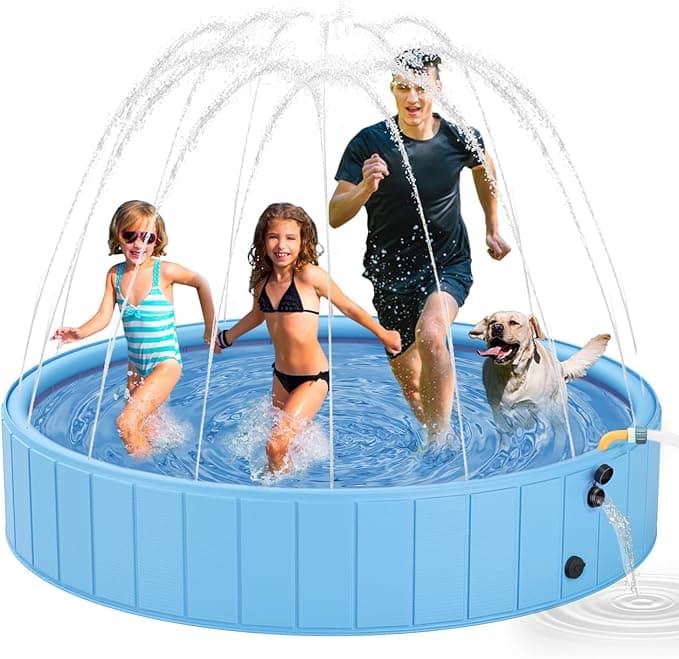 YSJILIDE Dog Pools for Large Dogs, 2-in-1 Sprinkler Pool for Kids Non-Slip Dog Swimming Pool for Outdoor Backyard Kids Dogs Ducks and Pet Baths 70" x 12" - Image 1