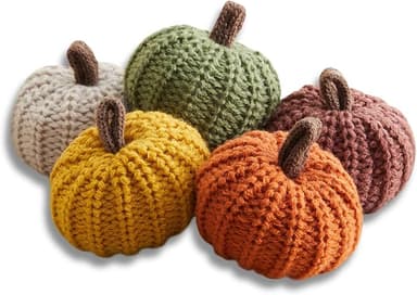 Your Heart's Content MINI Knit Pumpkins Set of 5, Fall Favorite, Gifts for Women, Autumn Bowl fillers Fall Farmhouse Tier Tray Decor, Decorative Pumpkins for Friend (Autumn Set - Image 1
