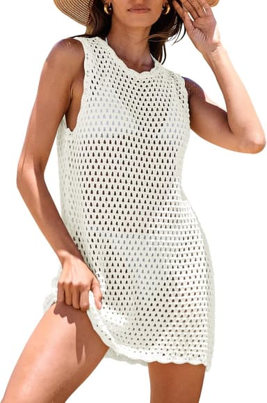 ANRABESS Womens Swimsuit Cover Up Sleeveless Knit 2025 Summer Outfits Swimwear Bathing Suit Coverup Crochet Beach Dress - Image 2