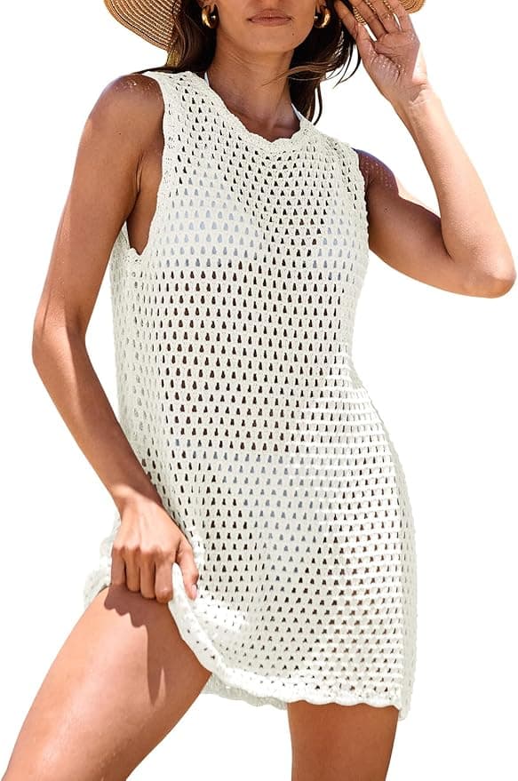 ANRABESS Womens Swimsuit Cover Up Sleeveless Knit 2025 Summer Outfits Swimwear Bathing Suit Coverup Crochet Beach Dress - Image 1