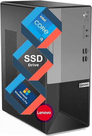 Lenovo V50t Business Tower Desktop| Intel Core-i5 Processor| 64GB RAM, 2TB Storage (1TB SSD & 1TB HDD)| 4K 3-Monitor Support (DisplayPort, HDMI, VGA)| DVD-RW| Wi-Fi| Bluetooth| RJ-45 | Windows 11 Pro - Image 1