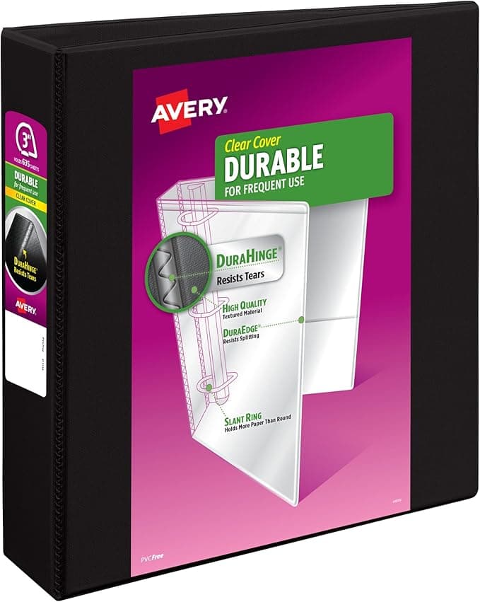 Avery Durable View 3 Ring Binder, 3 Inch Slant Rings, 1 Black Binder (17041 - Image 1