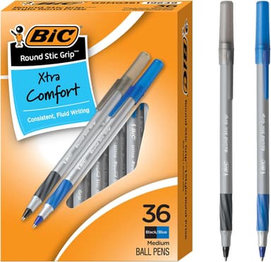 BIC Round Stic Grip Xtra Comfort Assorted Colors Ballpoint Pens, Medium Point (1.2mm), 36-Count Pack, Perfect Writing Pens With Soft Grip for Superb Comfort and Control - Image 2