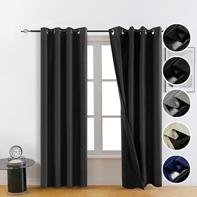FEBSIXTH 100% Black Blackout Curtains for Bedroom,Black Out Curtains for Living Room,Room Darkening Curtains 84 inch Curtains,Thin Blackout Curtains,54 Wide,2 Panels - Image 1